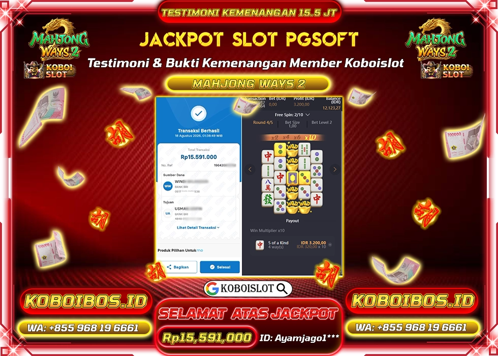 BUKTI KEMENANGAN Ayamjago1*** SLOT GACOR MAHJONG WAYS 2 Rp15.591.000,- LUNAS